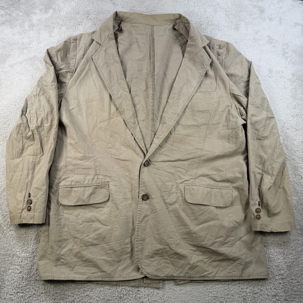 LL Bean Blazer Jacket Mens 48 Tall Khaki Tan Cotton Sport Coat Pockets Casual